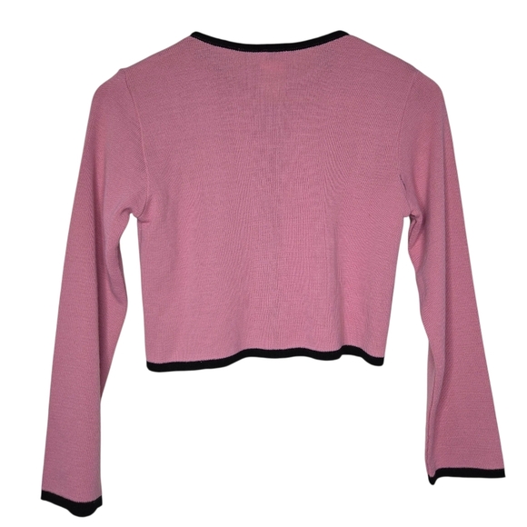 Plum Vintage Youth Girls Tight Knit Flower Applique Crop Cardigan Large 14/16 - Picture 2 of 6